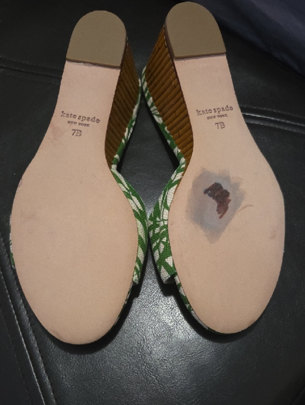 kate spade Green and Cream Palm-Print Slide Mules - Picture 6 of 10